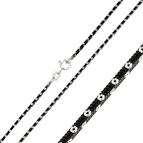 Silver 925 Black Rhodium Plated 4-Sided Snake Chain with White Dots